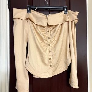 Anthropologie Tan Off-Shoulder Blouse